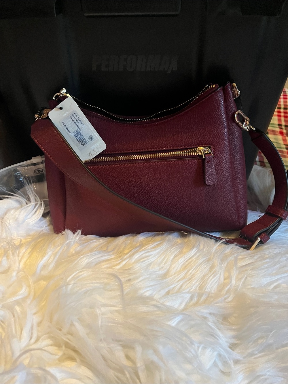 Guess Wine Pebbled Crossbody Bag with Gold Logo